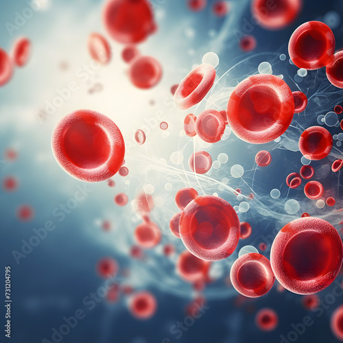 Craft a medicine-themed background with a focus on blood cells. Explore the connection between blood cells and medical research Generation AI,