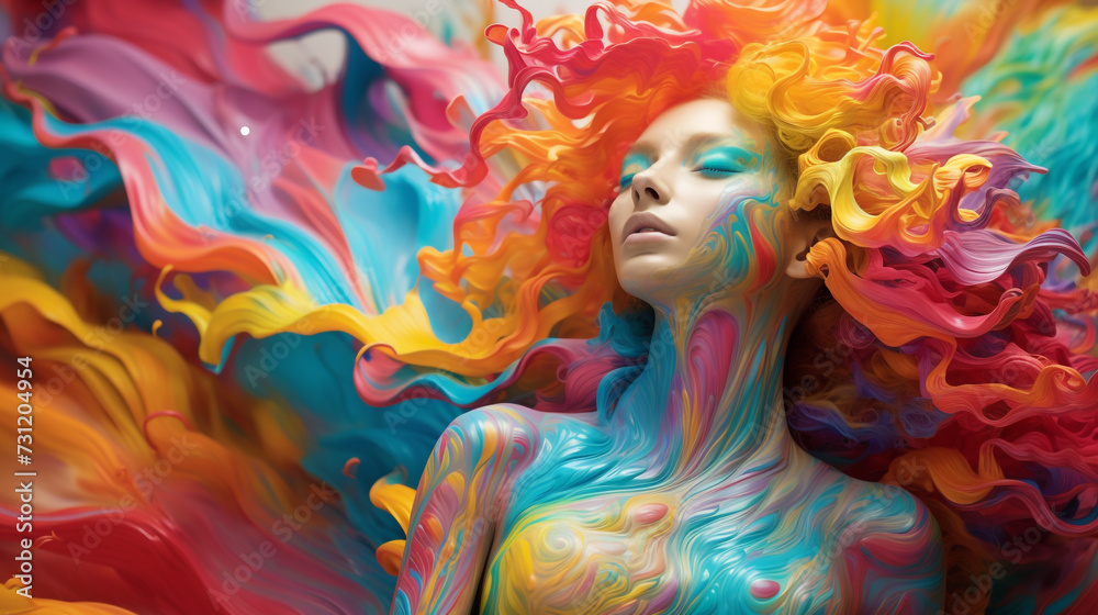 Colorful painting queen of mixed acrylic paint splash Colorful painting queen of mixed acrylic paint splash