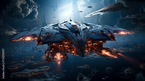 Interstellar Warzone: Galactic Fleet Engagement created with Generative AI technology