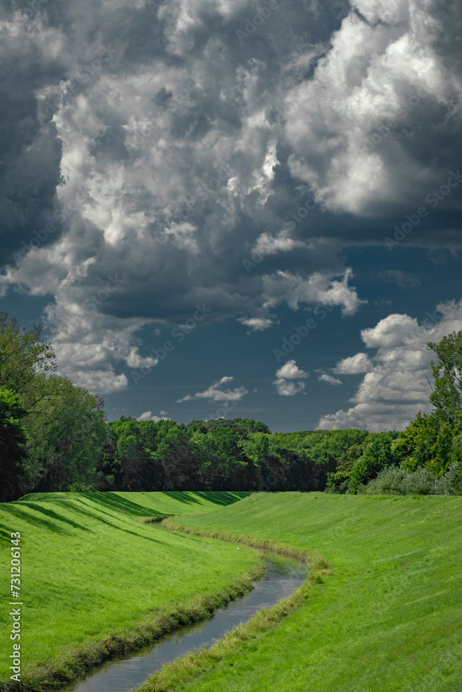 Stockgraben canal near Krems and Donau rivers in color forest of flat land Stockgraben canal near Krems and Donau rivers in color forest of flat land