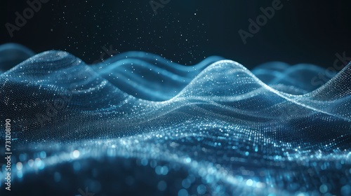 Abstract digital waves with flowing and glowing particles