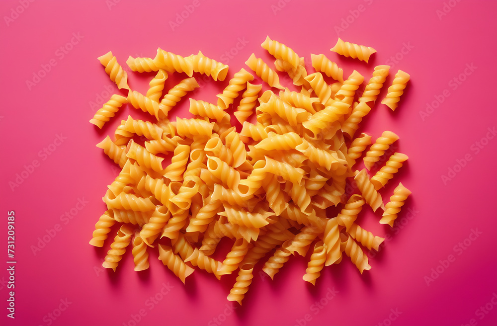 Italian pasta in different shapes? on a pink background. Ingredient for cooking. Flour product. Italian pasta in different shapes? on a pink background. Ingredient for cooking. Flour product.