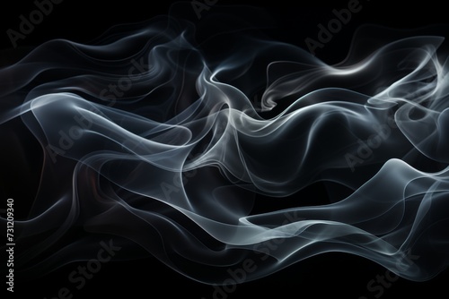 Abstract Smoke on solid black Background. Abstract flowing steam of air humidifier with swirl
