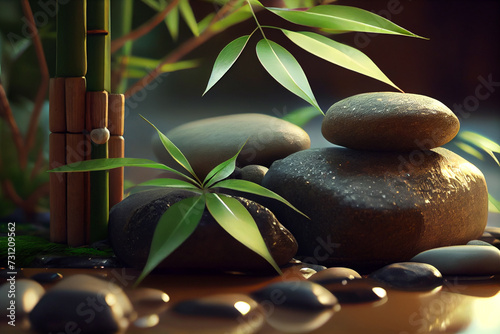 spa background with bamboo and stones on water