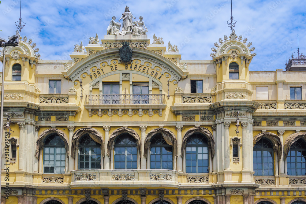 Obraz premium The Port Works Board historical building facade - Junta d'Obres del Port - in Barcelona, Catalonia Spain.