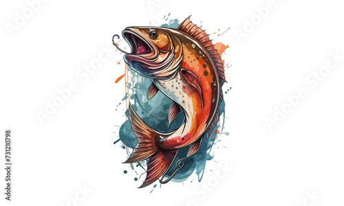 Watercolor salmon fish