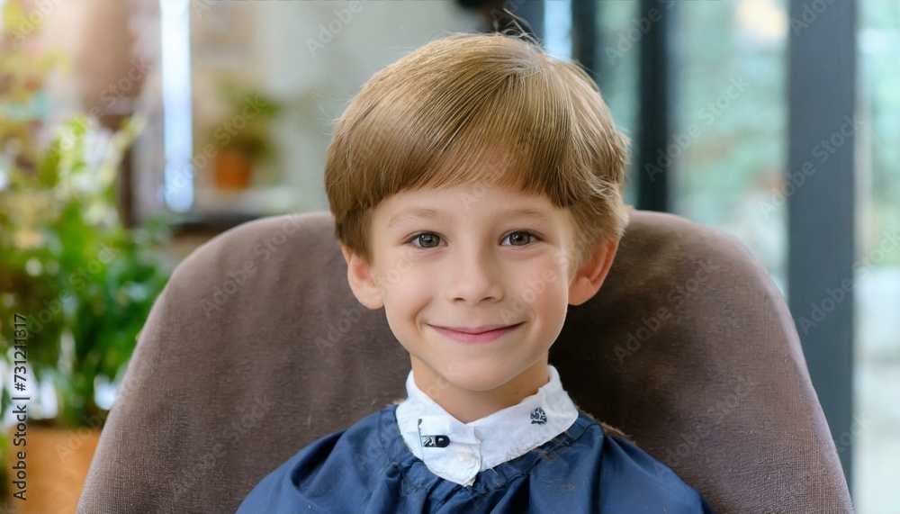 happy smiling child sitting in a chair at the hairdresser, haircut, hairstyle happy smiling child sitting in a chair at the hairdresser, haircut, hairstyle