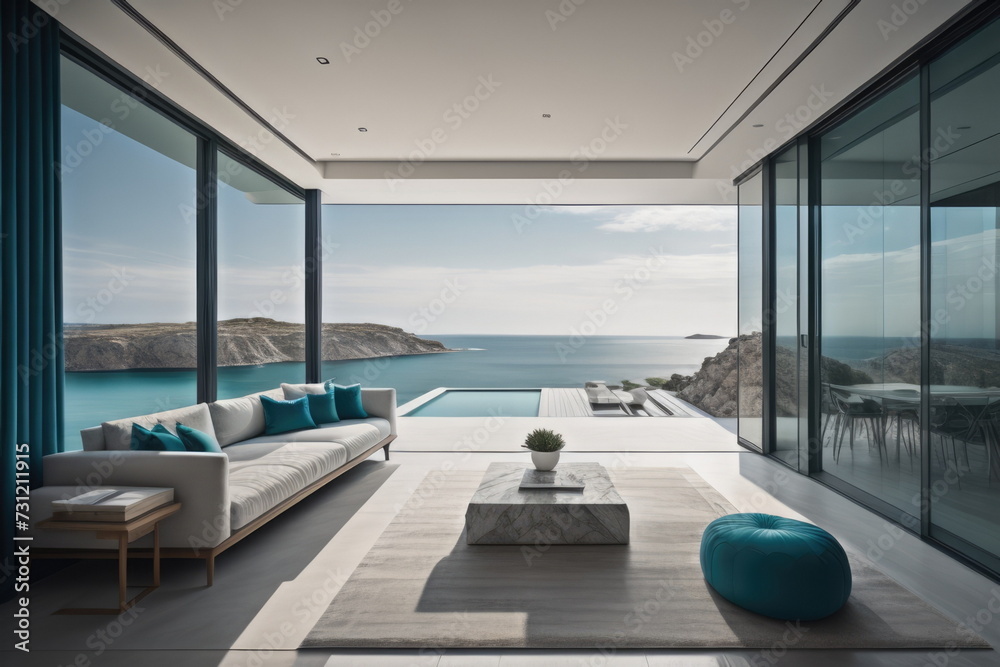 Luxury terrace with breath-taking view of the sea lagoon with crag Luxury terrace with breath-taking view of the sea lagoon with crag