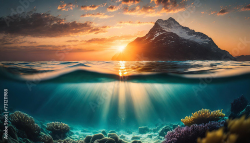  sunlight penetrates underwater realm, illuminating life above and below