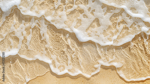 visualize a close-up, top view image of fine sand grains on a serene beach, where the light subtly highlights the intricate textures and patterns created by the gentle ebb and flow of the sea T photo