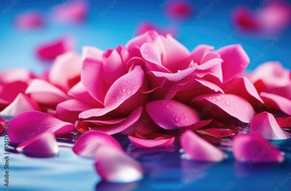 Songkran, Thai New Year, lots of rose petals in the water, pink roses, romantic background