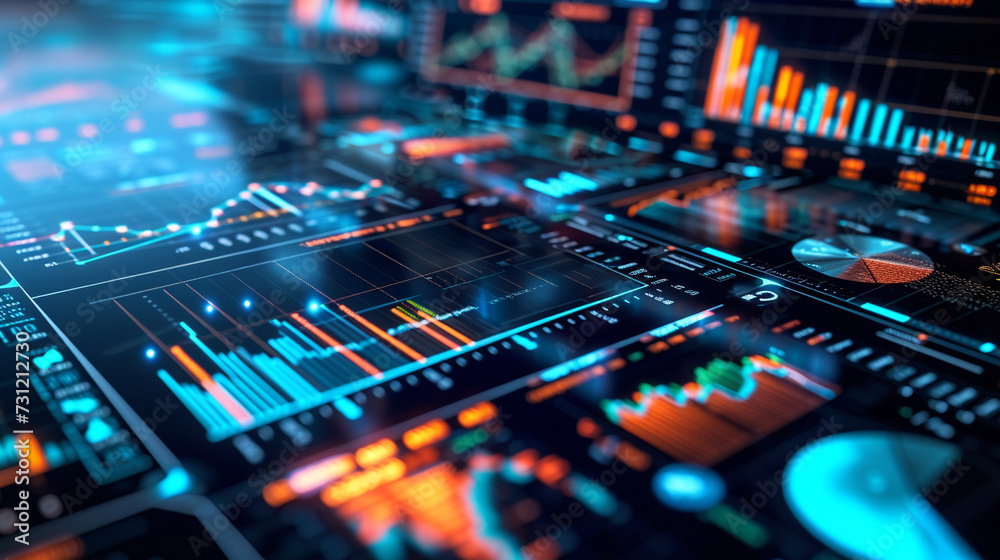 visualize a vibrant dashboard filled with economic graphs and charts ...