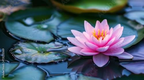 Beauty Water Lily or Lotus Flower Floating on deep lake water. AI generated image
