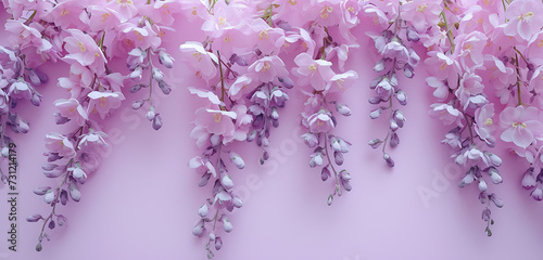 pink flowers hanging on pink background in
