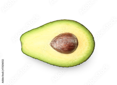 Half of tasty ripe avocado on white background