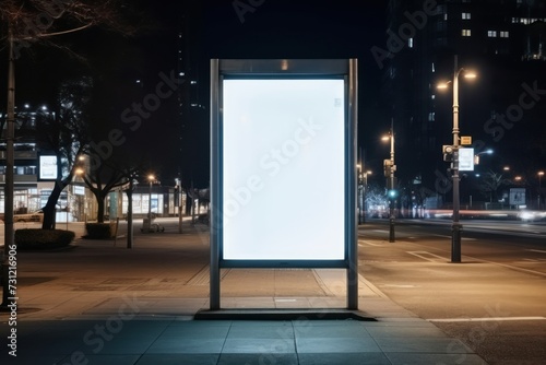 Blank advertisement billboard, with traffic lights at night