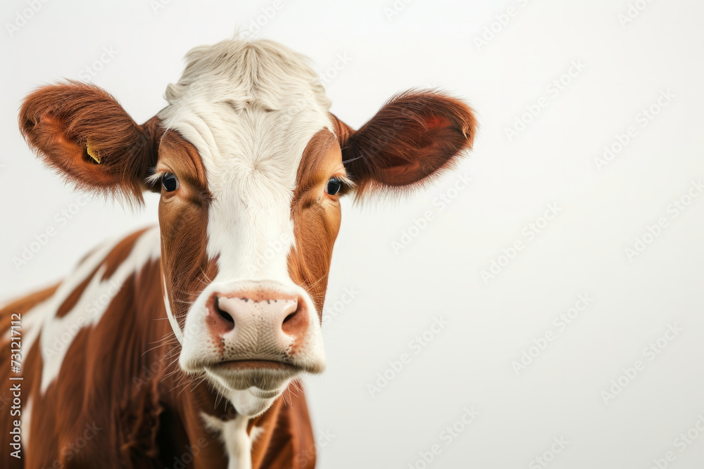 Charming Cow Captivated By The Camera, Presented Against A White Background