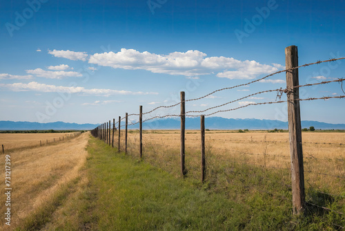 A barbed wire fence in a pasture in Kansas.