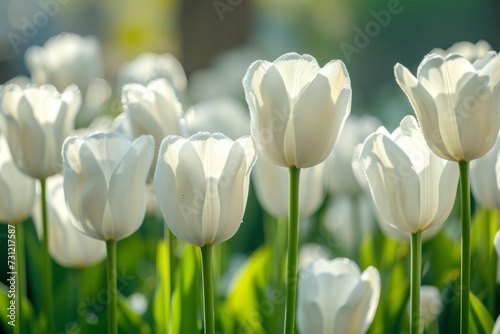 Closeup Of Beautiful White Tulips In Full Bloom