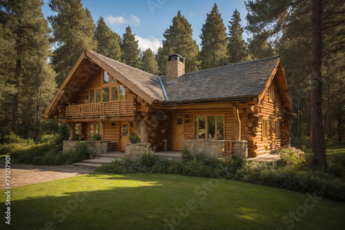 Country cottages made of logs and timber in a green area. cozy eco-friendly houses made of natural wood, bungalows for families