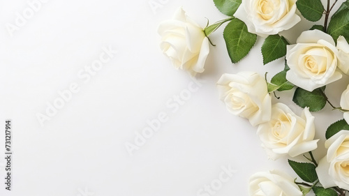 White roses background with white copy space for text congratulations and invitation design
