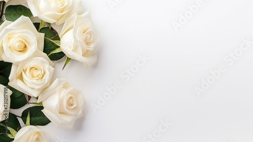 White roses background with white copy space for text congratulations and invitation design © ТаtyanaGG