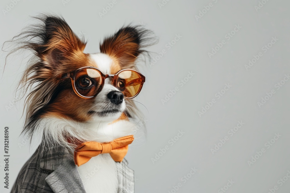 Stylish Canine In Trendy Outfit Poses On White Background With Space Emphasis
