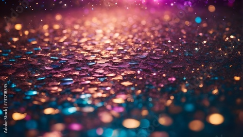 Glistening Colorful Sequins Scattered on a Surface With Soft Bokeh Lights