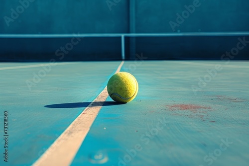 Empty Tennis Court With Tennis Ball, Ready For Your Words photo