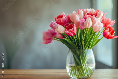 Blank Space Waiting To Be Filled With Personalized Message  Next To Vibrant Tulips In Vase