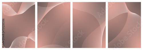 Abstract background vector set orange, peach fuzz with dynamic waves for wedding business. Futuristic backdrop with network wavy lines. Premium template with stripes and gradient mesh banner poster