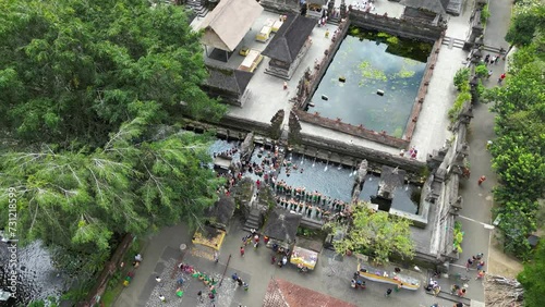 Aerial view of Tirta Empul, Hindu Balinese water temple in Bali, Indonesia photo