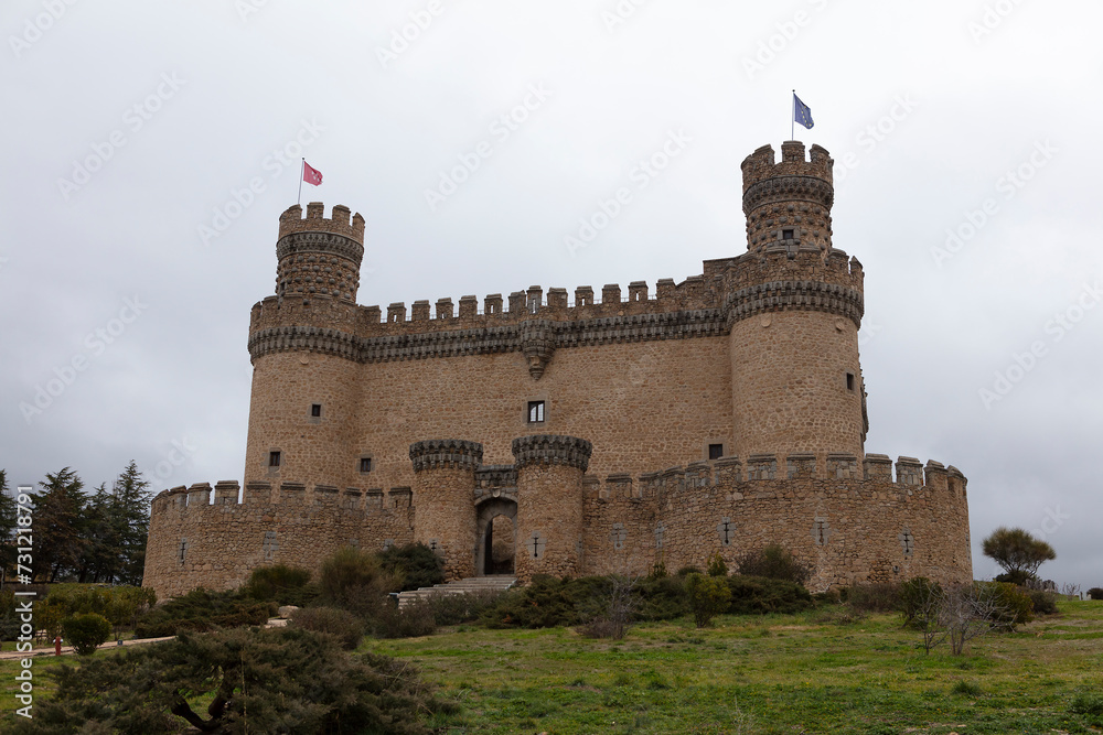 Spain Castle Manzares el real on a cloudy spring day
