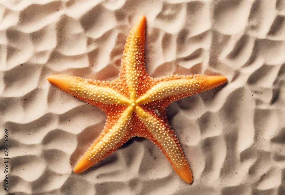 Plastic starfish in sand pile isolated on white top view Plastic starfish in sand pile isolated on white top view