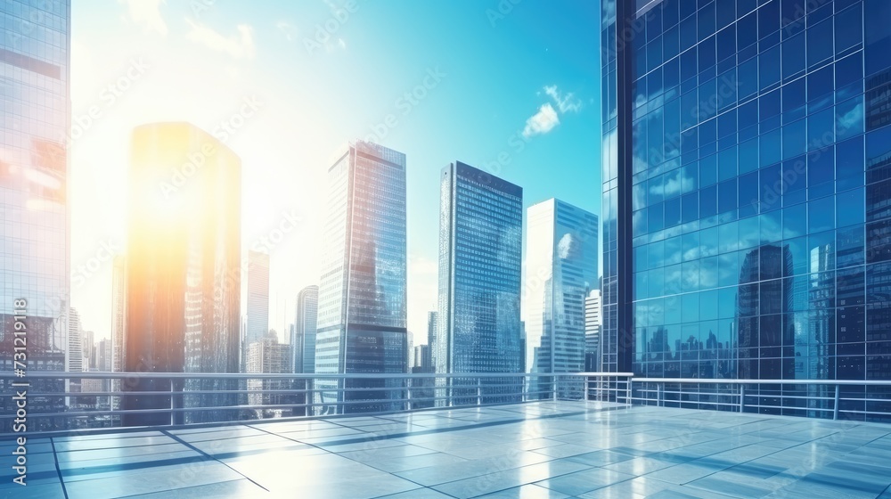 Modern business office skyscrapers. High-rise buildings with blue sky. bright and clean high tech office background