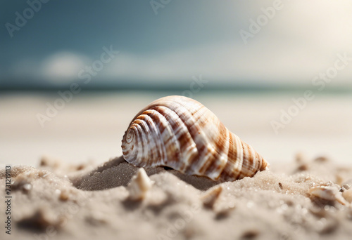 Sea shell in sand pile isolated on white side view