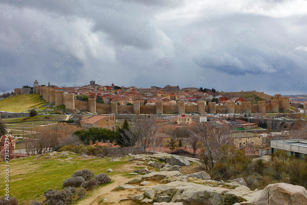 Spain view of the city of Avila on a sunny spring day