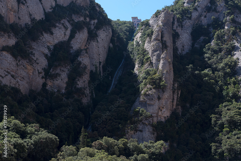 Spain landscape near the Montserrat monastery on a sunny summer day.