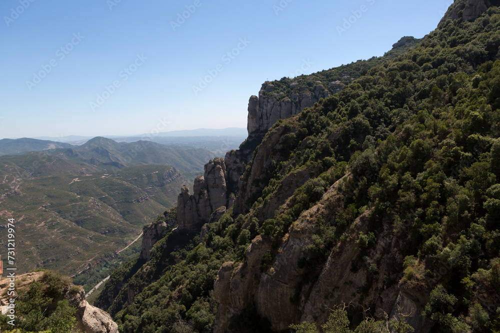 Spain landscape near the Montserrat monastery on a sunny summer day.
