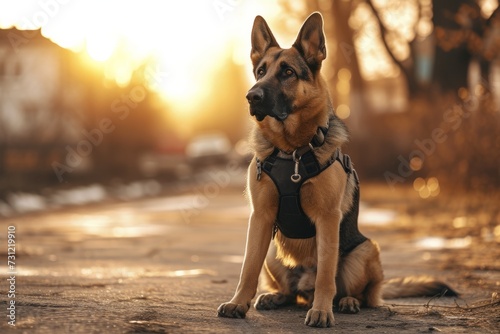 Sunlit Urban Assistance: German Shepherd Equipped With Harness Assists Authorities