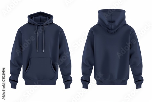 Easy-To-Cut Navy Blue Hoodie Set With Front And Back Views, Isolated On White Background