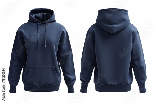 Navy Blue Hoodie Set: Front And Back Views, Isolated On White Background For Easy Removal