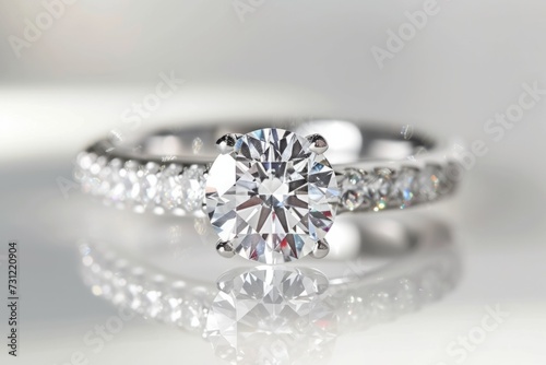 Sparkling Diamond Ring On White Background, With Clipping Path For Easy Editing
