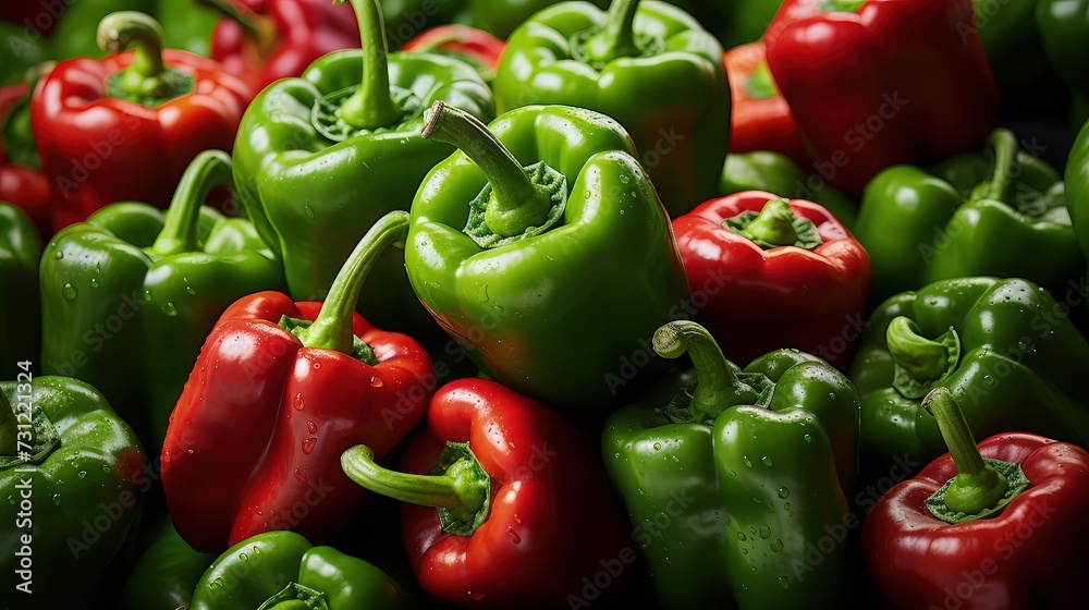 Pile of red and green bell peppers for a vegetable theme background Pile of red and green bell peppers for a vegetable theme background