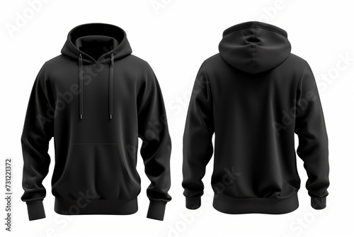 Versatile Black Hoodie Front And Back View, Isolated On White Background