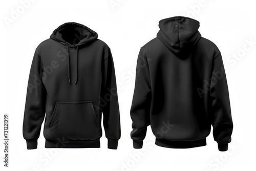 Isolated Black Hoodie: Front And Back View, Displaying Versatility