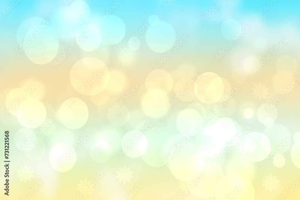 Abstract bright gradient motion spring or summer landscape texture background with natural gold yellow bokeh lights and blue bright sunny sky. Beautiful backdrop with space for design.