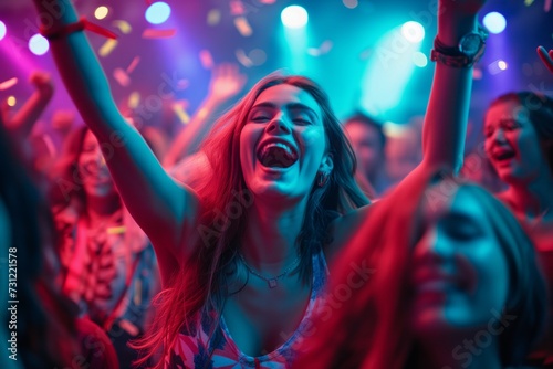 Vibrant Partygoers Enjoy Lively Night Out, Singing Together In Club