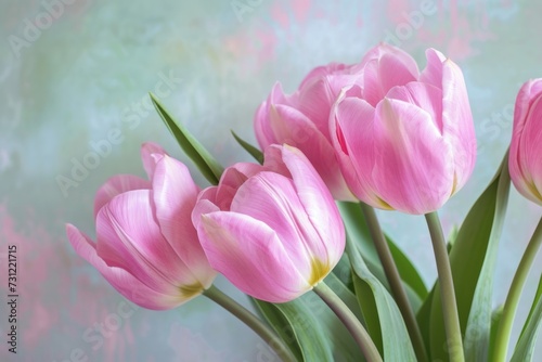 Spectacular Display: Vibrant Pink Tulips Blossom Amid Soft Pastel Canvas