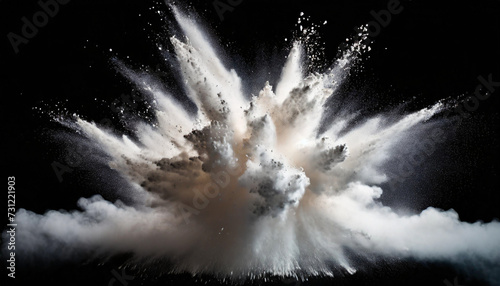 Dynamic white powder explosion against dark backdrop